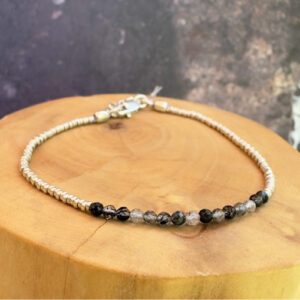 Pulsera broche plata mil mostacillas cuarzo rutilado