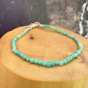 pulsera con broche ajustable mostacillas de plata pura y piedras de amazonita
