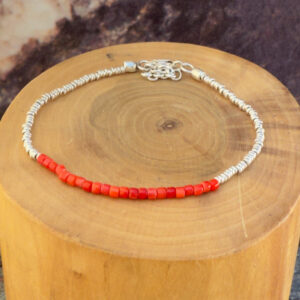 pulsera con broche ajustable mostacillas de plata pura y piedras de coral