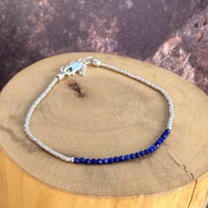 pulser con broche ajustable y mostacillas de plata pura y piedras de lapislazuli