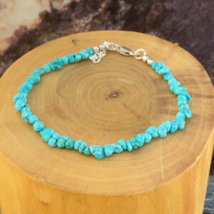 pulsera con broche ajustable mostacillas de plata pura y piedras de turquesa