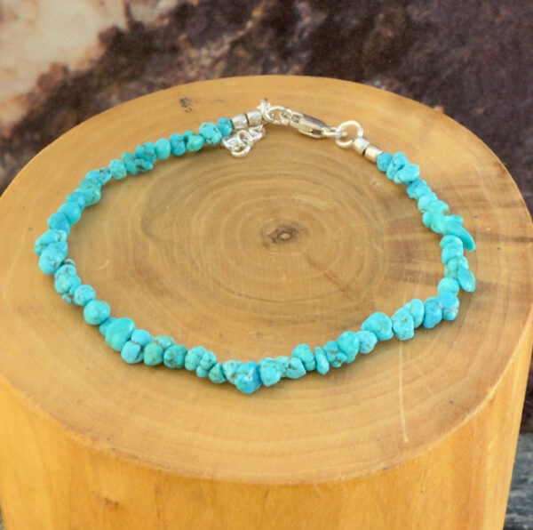 pulsera con broche ajustable mostacillas de plata pura y piedras de turquesa