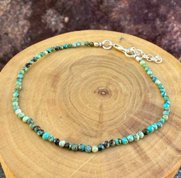 pulsera con broche ajustable mostacillas de plata pura y piedras de crisocola